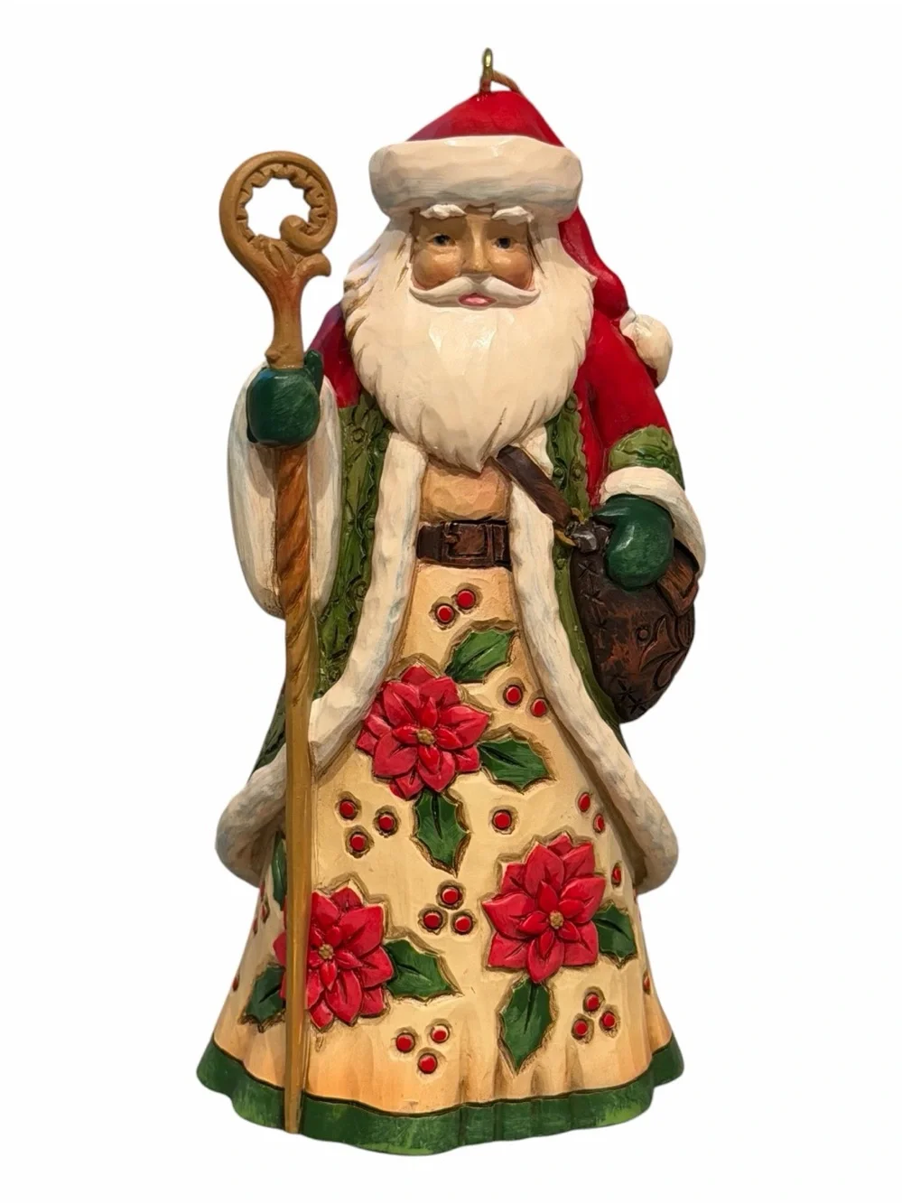 Jim Shore Heartwood Creek Santa With Poinsettias Christmas Ornament New